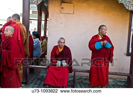 Mongolian buddhist monks gather in the Ganhan Khiid Buddhist temple in Ulan bator. View Large Photo Image Stock Image - Mongolian buddhist monks gather in the Ganhan Khiid Buddhist temple in Ulan bator.. Fotosearch