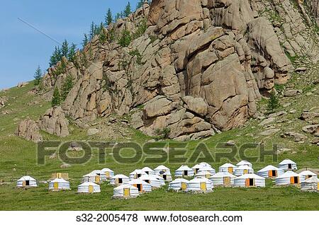 Mongolian gers in Gorkhi Terelji National Park, Mongolia. View Large Photo Image Stock Photo - Mongolian gers in Gorkhi Terelji National Park, Mongolia.. Fotosearch