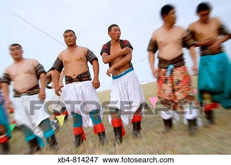 Stock Photo - Mongolian wrestling, Amugulang, Inner Mongolia, China. Fotosearch
