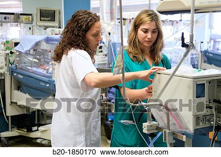 Stock Image - Monitoring, Medical care, Neonate Intensive Care Unit, Donostia Hospital, San Sebastian, Donostia, Gipuzkoa, Basque Country, Spain. Fotosearch
