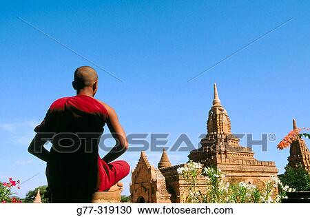 Monk in meditation. Bagan. Myanmar (Burma) View Large Photo Image Stock Image - Monk in meditation. Bagan. Myanmar (Burma). Fotosearch