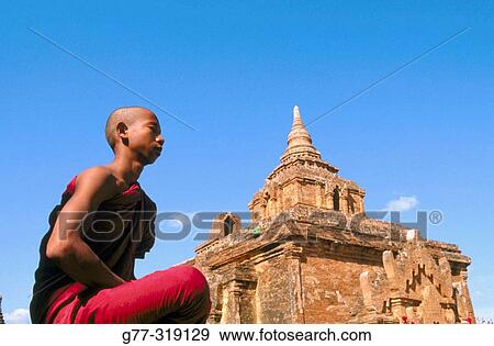 Monk in meditation. Bagan. Myanmar (Burma) View Large Photo Image Stock Photo - Monk in meditation. Bagan. Myanmar (Burma). Fotosearch