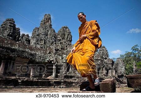 Monk in Temples of Bayon Angkor site Cambodia View Large Photo Image Stock Image - Monk in Temples of Bayon Angkor site Cambodia. Fotosearch