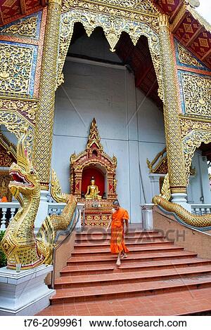 Monk walking at Wat Chedi Luang temple, Chiang Mai, Thailand. View Large Photo Image Stock Image - Monk walking at Wat Chedi Luang temple, Chiang Mai, Thailand.. Fotosearch