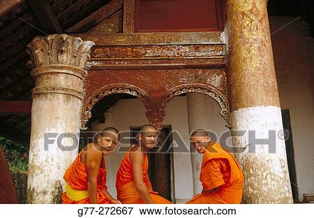 Monks in monastery. Luang Prabang, Laos View Large Photo Image Stock Photo - Monks in monastery. Luang Prabang, Laos. Fotosearch