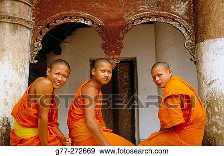 Monks in monastery. Luang Prabang, Laos View Large Photo Image Stock Photo - Monks in monastery. Luang Prabang, Laos. Fotosearch