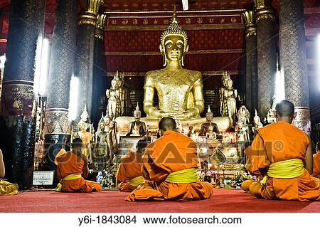 Monks praying in temple or wat Luang Prabang Laos View Large Photo Image Picture - Monks praying in temple or wat Luang Prabang Laos. Fotosearch