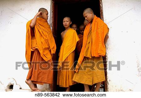 Stock Image - Monks. School House. Luang Prabang. Laos. Fotosearch