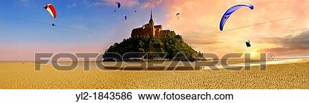 Mont Saint-Michel - Panorama at low tide - Brittany - France View Large Photo Image Stock Photograph - Mont Saint-Michel - Panorama at low tide - Brittany - France. Fotosearch