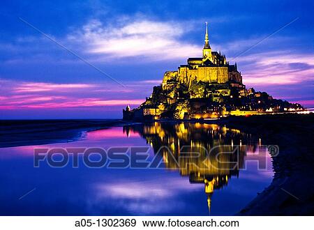 Mont Saint Michel, view with convent, built: 1017-1520, exterior view, Europe, Normandy, Benedictine abbey, monastery, World Heritage Site, consecrated to archangel Michael, founded in 708, Basse-Normandie region, Normandy, France, Europe. View Large Photo Image Stock Photo - Mont Saint Michel, view with convent, built: 1017-1520, exterior view, Europe, Normandy, Benedictine abbey, monastery, World Heritage Site, consecrated to archangel Michael, founded in 708, Basse-Normandie region, Normandy, France, Europe.. Fotosearch