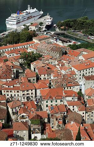 Monte, Kotor, old town, bay, cruise ship, general aerial view, View Large Photo Image Stock Image - Monte, Kotor, old town, bay, cruise ship, general aerial view,. Fotosearch