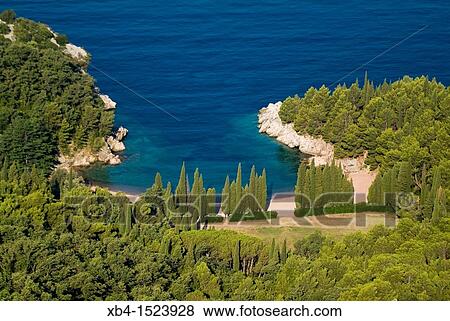 Stock Photo - Monte, Sveti Stefan, Milocer bay.. Fotosearch