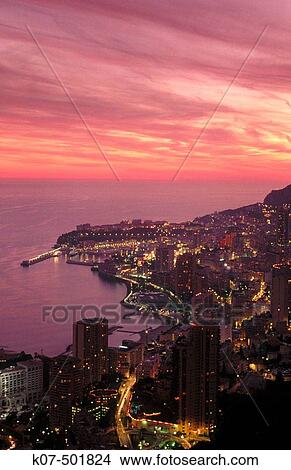 Picture - Montecarlo at dusk. C? te d? Azur, Monaco. Fotosearch