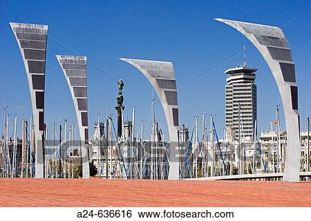 Monument to Columbus, Port Vell, Barcelona. Catalonia, Spain (Feb. 2007) View Large Photo Image Stock Photograph - Monument to Columbus, Port Vell, Barcelona. Catalonia, Spain (Feb. 2007). Fotosearch