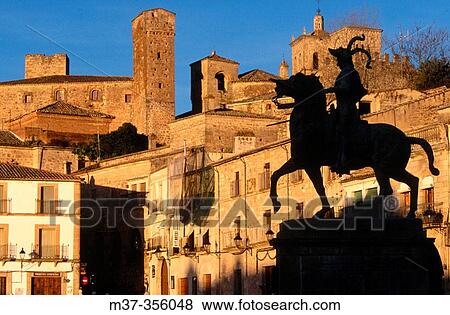 Monument to Francisco Pizarro in Main Square. Trujillo. Caceres province. Spain View Large Photo Image Stock Photo - Monument to Francisco Pizarro in Main Square. Trujillo. Caceres province. Spain. Fotosearch