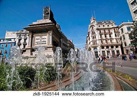 Monument to Isabel La Cat? lica and Cristobal Colon against Bank building, of Granada Monument is work of Mariano Benlliure Spain View Large Photo Image Picture - Monument to Isabel La Cat? lica and Cristobal Colon against Bank building, of Granada Monument is work of Mariano Benlliure Spain. Fotosearch