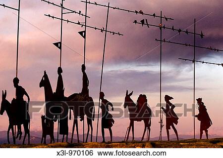 Stock Photograph - Monument to pilgrims Alto del Perdon Navarra Spain. Fotosearch