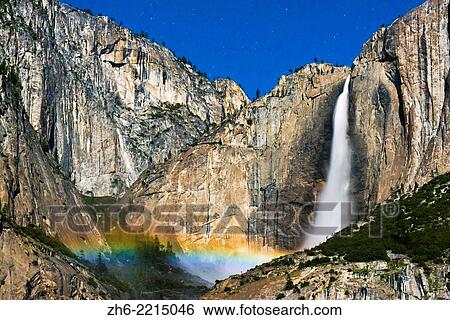 Moonbow and starry sky over Yosemite Falls, Yosemite National Park, California USA. View Large Photo Image Stock Photograph - Moonbow and starry sky over Yosemite Falls, Yosemite National Park, California USA.. Fotosearch