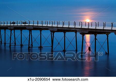 Moonrise at Saltburn Pier Saltburn by the Sea Redcar and Cleveland England. View Large Photo Image Picture - Moonrise at Saltburn Pier Saltburn by the Sea Redcar and Cleveland England.. Fotosearch