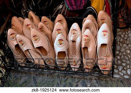 Picture - Moorish slipper in a shop in the street of the tearooms Typical footwear in north Africa Granada Spain. Fotosearch
