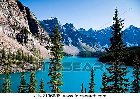 Moraine Lake, near Lake Louise in the Canadian Rocky Mountains. View Large Photo Image Stock Photograph - Moraine Lake, near Lake Louise in the Canadian Rocky Mountains.. Fotosearch