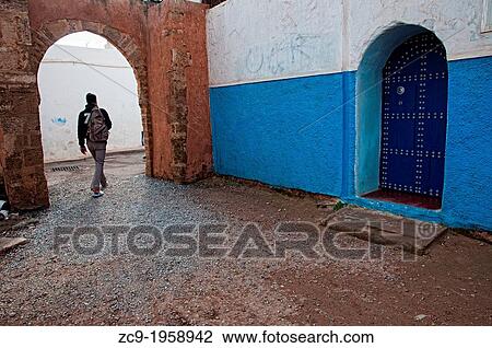 Stock Image - Moroccan gate in Kasbah of Oudayas, Rabat, Morocco.. Fotosearch