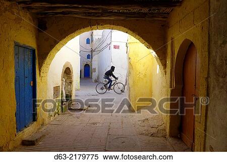 Morocco - Essaouira. Street scene with archway. View Large Photo Image Stock Photography - Morocco - Essaouira. Street scene with archway.. Fotosearch