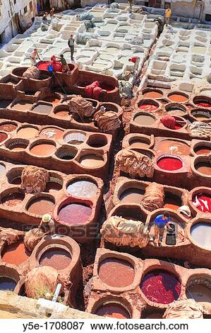 Morocco, Fes, Medina Old Town, Traditional old tanneries View Large Photo Image Stock Photo - Morocco, Fes, Medina Old Town, Traditional old tanneries. Fotosearch