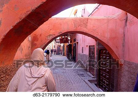 Morocco - Marrakesh. Back street with buttresses View Large Photo Image Stock Image - Morocco - Marrakesh. Back street with buttresses. Fotosearch