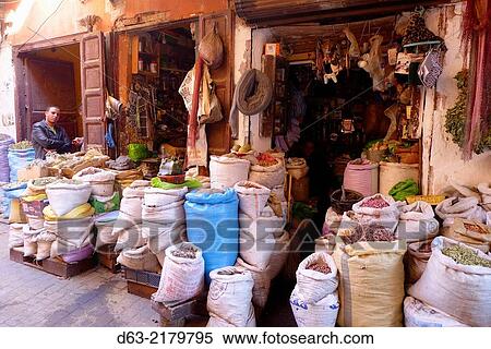 Morocco - Marrakesh. Beans and herbs on sale in market View Large Photo Image Stock Photography - Morocco - Marrakesh. Beans and herbs on sale in market. Fotosearch