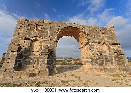 Stock Image - Morocco, Volubilis Archeological Site, Roman Ruins. Fotosearch