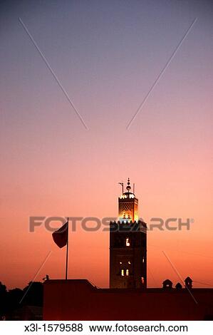 Stock Photo - Mosque of Koutoubia Jemaa el-Fna square Marrakech Morocco. Fotosearch