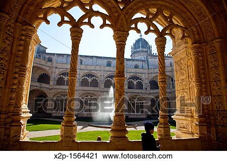 Stock Image - Mosteiro dos Jeronimos, Hieronymites Monastery, Late Gothic period, Belem, Lisbon. Fotosearch