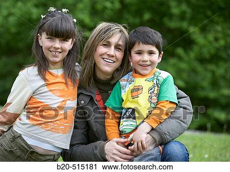 Mother (42 years old) and children (9 and 5). View Large Photo Image Stock Image - Mother (42 years old) and children (9 and 5).. Fotosearch