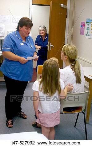 Mother and two children, at the doctors office, seeing the nurse View Large Photo Image Stock Image - Mother and two children, at the doctors office, seeing the nurse. Fotosearch
