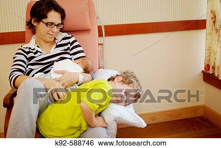 Mother, newborn and three year old getting ready to leave the hospital View Large Photo Image Stock Photograph - Mother, newborn and three year old getting ready to leave the hospital. Fotosearch