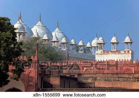 Moti Masjid Pearl Mosque, Red Fort, Agra, India View Large Photo Image Stock Photo - Moti Masjid Pearl Mosque, Red Fort, Agra, India. Fotosearch