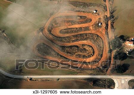 Stock Photography - Motocross track, aerial view, Berga, Barcelona province, Catalonia, Spain.. Fotosearch