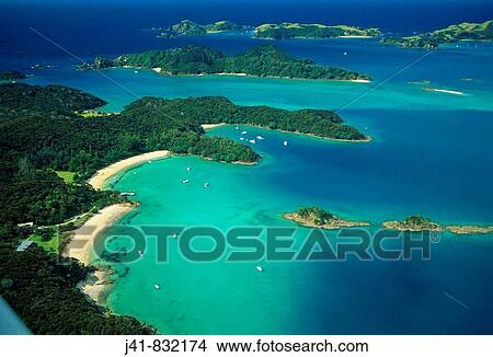 Picture - Moturua Island Bay of Islands from the air New Zealand. Fotosearch