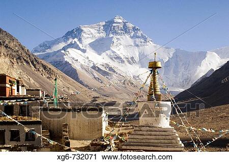 Mount Everest as seen from Rongphu monastery, Tibet. China View Large Photo Image Stock Image - Mount Everest as seen from Rongphu monastery, Tibet. China. Fotosearch