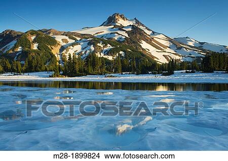Mount Jefferson seen from ice covered Russell Lake in Jefferson Park, Mount Jefferson Wilderness, Oregon View Large Photo Image Picture - Mount Jefferson seen from ice covered Russell Lake in Jefferson Park, Mount Jefferson Wilderness, Oregon. Fotosearch