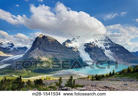Picture - Mount Robson 3, 954 m 12, 972 ft and Berg Lake from Mumm Basin, Mt Robson Provincial Park British Columbia Canada. Fotosearch