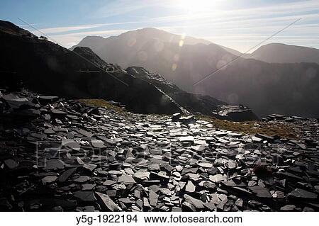 mount snowdon from the dinorwic slate quarry in snowdonia, wales, great britain, uk View Large Photo Image Picture - mount snowdon from the dinorwic slate quarry in snowdonia, wales, great britain, uk. Fotosearch