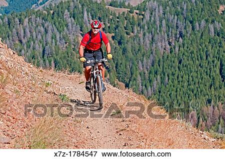 Stock Photo - mountain biking the Cold Springs Trail on Bald Mountain at Sun Valley Resort near the cities of Ketchum and Sun Valley in central Idaho. Fotosearch