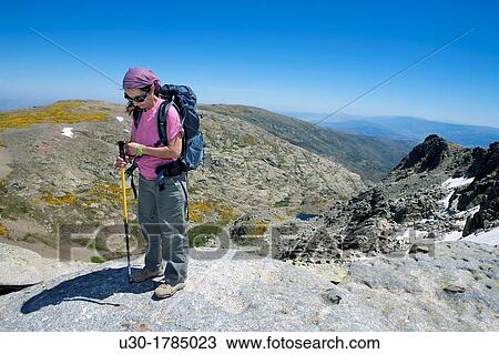 Mountaineer on La ceja summit, between the Biosphere Reserve of Sierra de B? jar and Francia Salamanca and Sierra de Gredos Regional Park? vila Castilla y Le? n Spain View Large Photo Image Stock Image - Mountaineer on La ceja summit, between the Biosphere Reserve of Sierra de B? jar and Francia Salamanca and Sierra de Gredos Regional Park? vila Castilla y Le? n Spain. Fotosearch