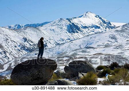 Mountaineer watching the snowy slopes in the Sierra de Barco Sierra de Gredos Regional Park Aravalle Valley Barco de Avila Avila Castilla y Leon Spain View Large Photo Image Stock Photo - Mountaineer watching the snowy slopes in the Sierra de Barco Sierra de Gredos Regional Park Aravalle Valley Barco de Avila Avila Castilla y Leon Spain. Fotosearch