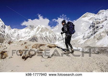 Stock Image - mountaineering in the Khumbu glacier Sagarmatha National Park, Khumbu Himal, Nepal, Asia. Fotosearch