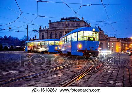 Moving tram at the old town of Prague, Czech Republic View Large Photo Image Stock Photo - Moving tram at the old town of Prague, Czech Republic. Fotosearch