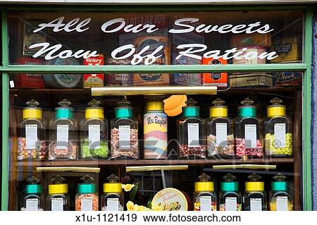 Stock Photo - Mrs Beightons Sweet Shop Haworth West Yorkshire England. Fotosearch