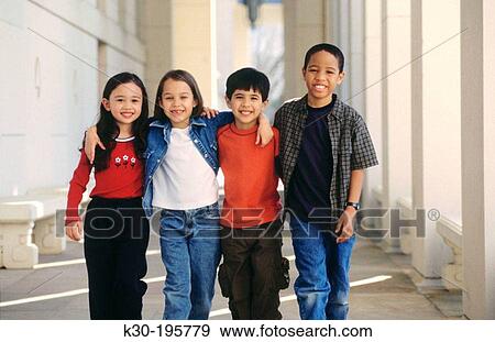 Multi-ethnic children walking together View Large Photo Image Stock Photo - Multi-ethnic children walking together. Fotosearch